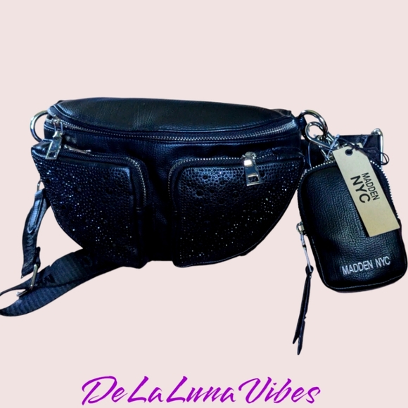 NEW Unisex Black on Black Shimmer 3-Pocket Adjustable Waist Bag - Picture 3 of 8